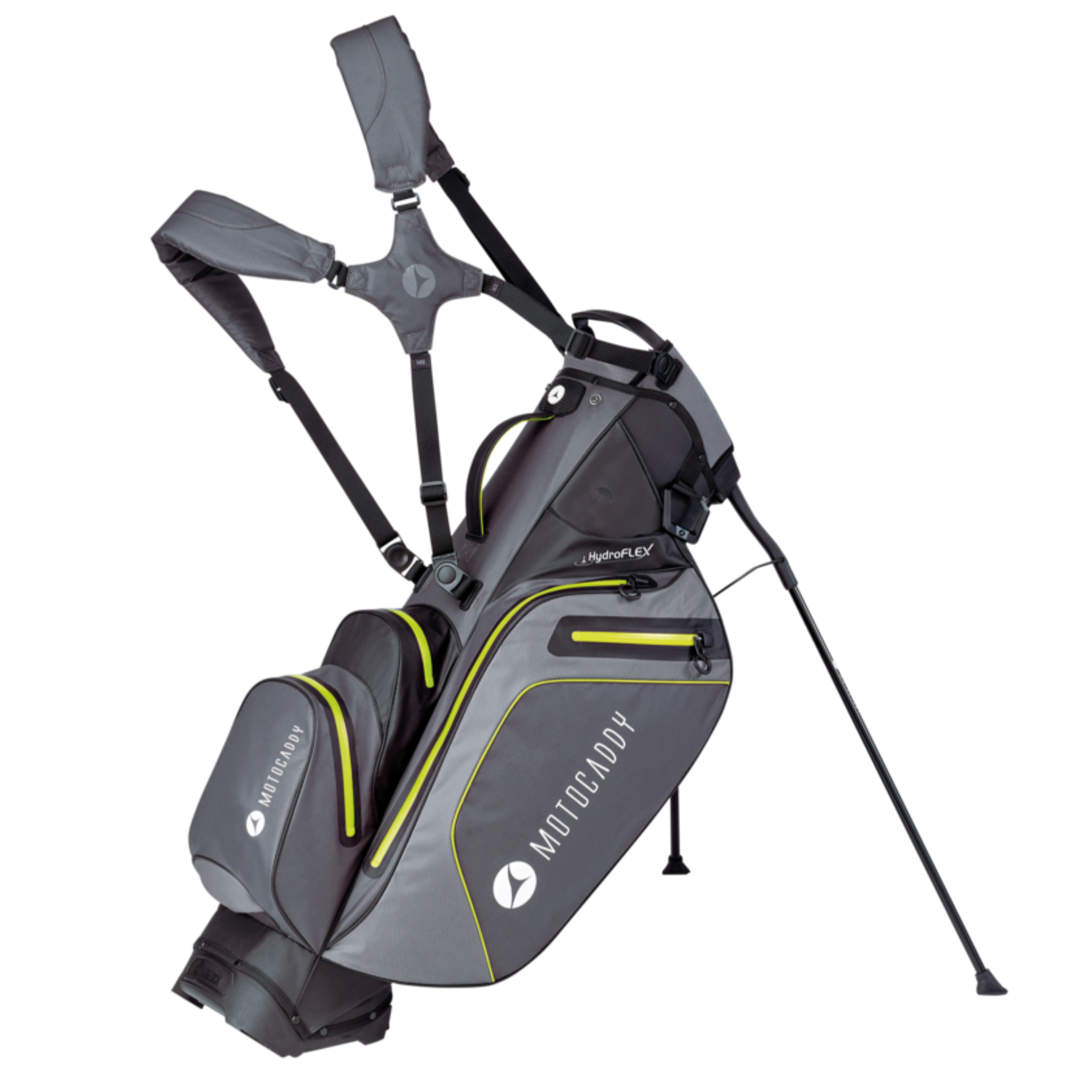 Motocaddy Hydroflex 2021 Waterprrof Golf Stand Bag - Charcoal/Lime 3 Motocaddy Hydroflex 2021 Waterprrof Golf Stand Bag - Charcoal/Lime